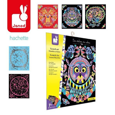 Zestaw kreatywny Do zdrapywania Zwierzęce mandale 7+, Janod