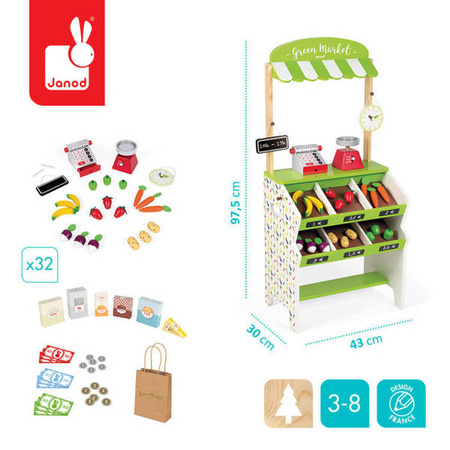 Warzywniak sklep duży drewniany z 33 elementami, JANOD