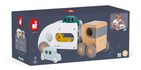 Laweta z 3 pojazdami drewniana Bolid 2+, Janod