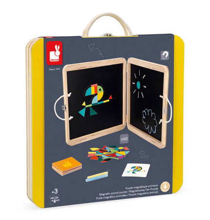 Układanka magnetyczna w drewnianej walizce Zwierzęta 3+, Janod