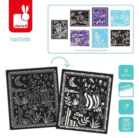 Zestaw kreatywny Do zdrapywania Karty świecące w ciemności Nocny świat 7+, Janod