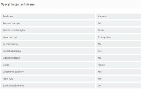 KAMATSU KOTWICE K-077 TREBLE HOOK ROUND ROZMIAR 14 BLN 20SZT KAMATSU 514400014