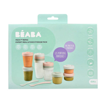 Beaba Zestaw słoiczków Clip 12 szt. (2x90ml, 4x150ml, 6x250ml) + 2 łyżeczki Eucalyptus