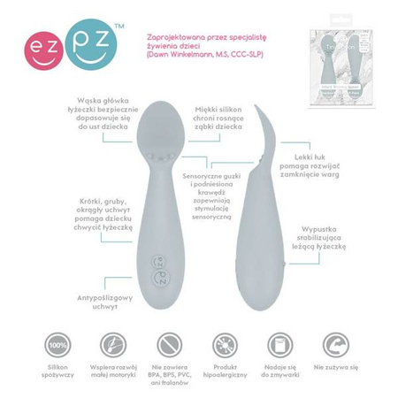 EZPZ Silikonowa łyżeczka Tiny Spoon 2 szt. pastelowa szarość