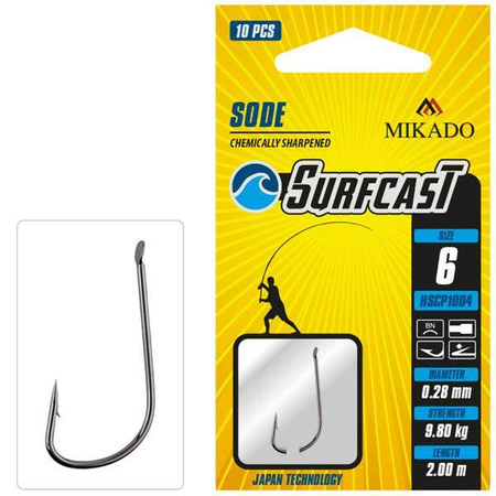 HACZYK Z PRZYPONEM SURFCAST - SODE Nr 10 BN / 0.24mm / 200cm - torebka 10szt. MIKADO
