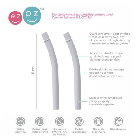 EZPZ Zestaw uzupełniających silikonowych słomek do kubeczka Mini Cup 2 szt. pastelowa szarość
