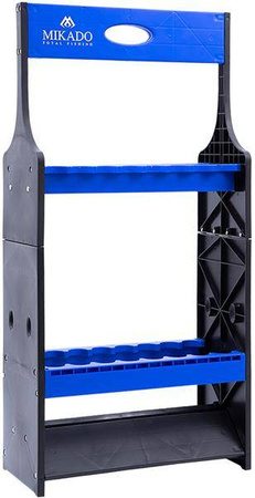 REGAŁ, STOJAK NA WĘDKI, 16 WĘDEK CZARNO-NIEBIESKI MIKADO R-STOJAK-08