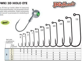 GŁÓWKA JIGOWA 3D HOLO EYE GREEN 6-4g BLN OP.3SZT KAMATSU 416006004