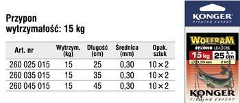 (R) PRZYPONY WOLFRAME NA SZCZUPAKA STRONG 35cm/15KG 1 X 2SZT KONGER 260035015