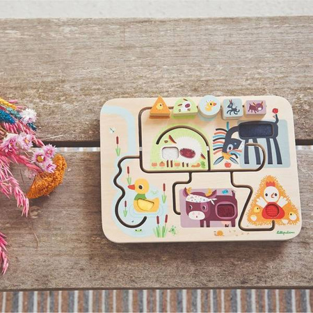 LILLIPUTIENS Drewniany labirynt sensoryczny Farma 18 m+