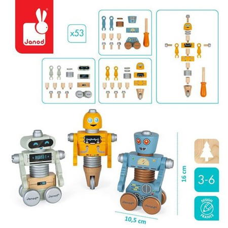 Drewniane roboty do składania ze śrubokrętem Brico'kids, Janod