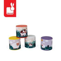 Pudełko dźwiękowe z odgłosami zwierząt Pocket 2+, opakowanie zbiorcze 12 sztuk (4 rodzaje), Janod