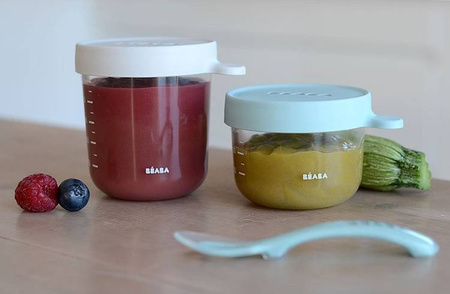 BEABA Zestaw pojemników słoiczków szklanych z hermetycznym zamknięciem 150 + 250 ml airy green i light mist