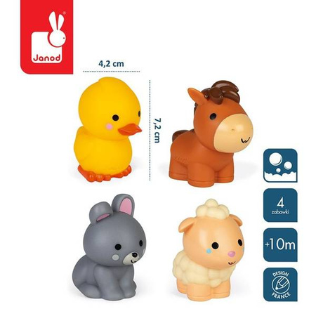 Zestaw figurek do kąpieli 4 zwierzątka z farmy 10 m+, Janod