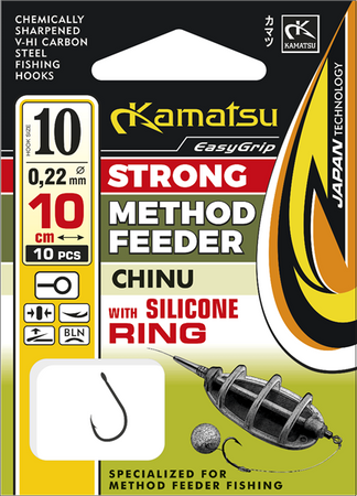 PRZYPON METHOD FEEDER CHINU 8BLNO/10cm/0,25mm Z PIERŚCIENIEM SILIKONOWYM OP.10SZT KAMATSU 503013308
