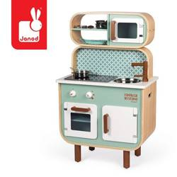 Dwustronna drewniana kuchnia z pralką 2w1, z dźwiękiem, światłem LED i 8 akcesoriami, Janod