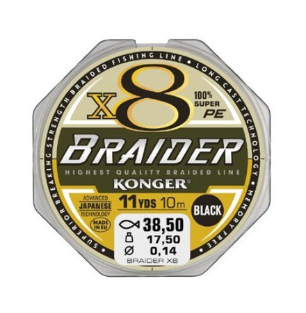 PLECIONKA PRZYPONOWA BRAIDER X8 BLACK 0,14/10 KONGER 250013014