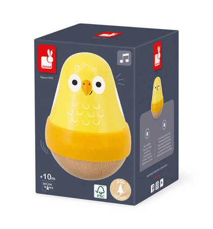 Drewniana wańka wstańka z dzwoneczkiem Ptaszek Tropik 10m+, Janod