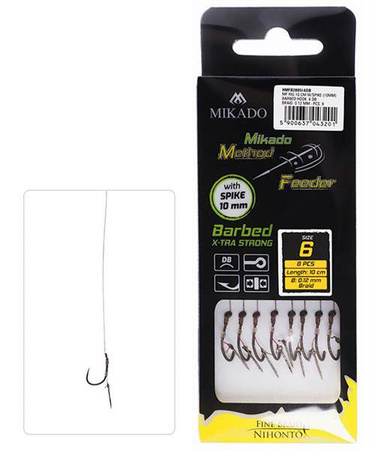 HACZYK DO METODY 10 cm Z IGŁĄ (10mm) - haczyk z zadziorem: 6 DB / plecionka: 0.12 mm - op.8szt. MIKADO HMFB2805I-6DB