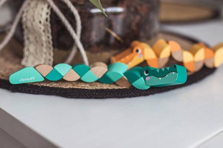 Drewniana elastyczna układanka Wąż + Krokodyl Pocket 2+, opakowanie zbiorcze 12 sztuk (3 rodzaje), Janod