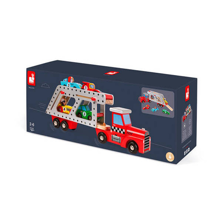 Laweta drewniana duża z 4 samochodzikami, Janod