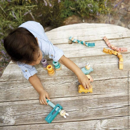 Drewniany samochodzik z napędem Pocket 2+, opakowanie zbiorcze 15 sztuk (3 rodzaje), Janod