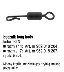 ŁĄCZNIK LONG BODY DO ZESTAWÓW KARPIOWYCH ROZMIAR 4 OP.5SZT TEAM CARP KONGER 962018204