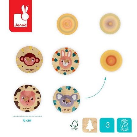 Drewniany bączek Pocket 3+, opakowanie zbiorcze 20 sztuk (4 rodzaje), Janod