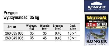 PRZYPON WOLFRAM STRONG 35cm/35KG 10OP X 1SZT KONGER 260035035