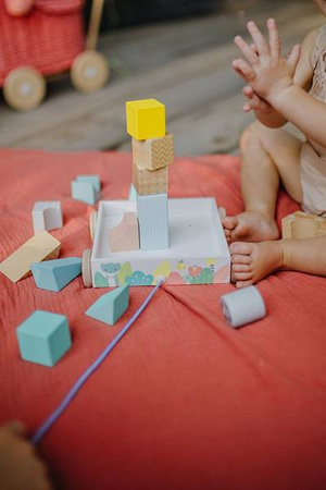 Wózek drewniany z klockami do ciągnięcia Pure, Janod