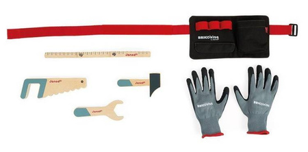 Pas z drewnianymi narzędziami i rękawicami roboczymi Brico'kids 3-6 lat, Janod