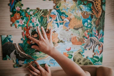 Puzzle w walizce Przygoda w kraju Inków 100 elementów 6+ Made in France, Janod