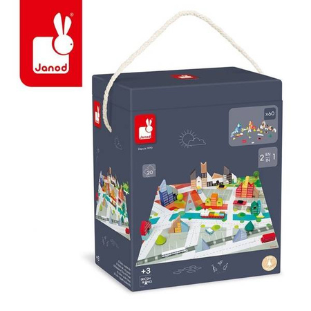 Drewniane klocki z puzzlami Kubix Miasto 60 elementów 3+, Janod