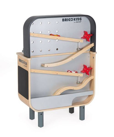 Dwustronny drewniany stolik warsztatowy z 34 akcesoriami Brico'kids 3-8 lat, Janod