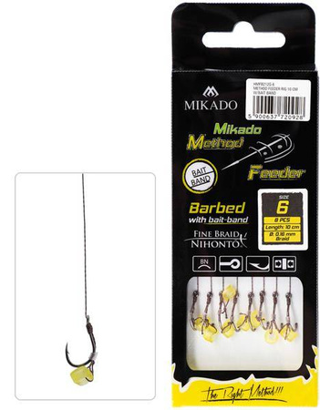 HACZYK DO METODY 10 cm Z GUMKĄ - haczyk z zadziorem: 10 / plecionka: 0.12 mm - op.8szt MIKADO HMFB212G-10