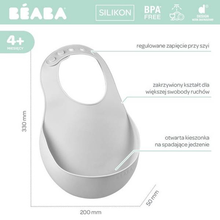 Beaba Śliniak silikonowy z kieszonką light mist