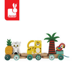 Pociąg z klockami i zwierzątkami do ciągnięcia Tropik 12m+, Janod