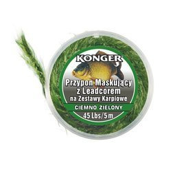 PRZYPON KARPIOWY MASKUJĄCY Z LEDCOREM CIEMNO ZIELONY 45lbs/5m KONGER 286003045