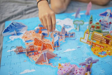 Puzzle edukacyjne z figurkami 3D Cuda świata 350 elementów 7 +, Janod