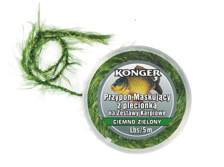 PRZYPON KARPIOWY MASKUJĄCY Z PLECIONKĄ CIEMNO ZIELONY 25lbs/5m KONGER 286001025