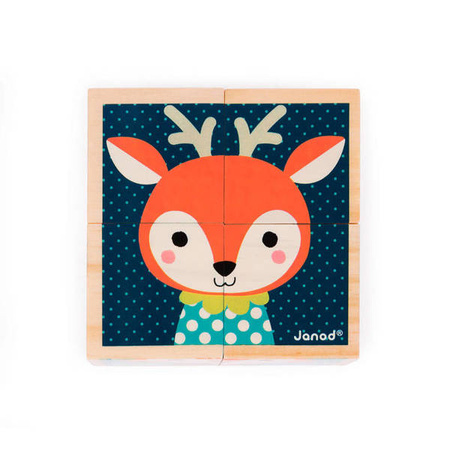 Klocki drewniane Puzzle 6w1 Las, Janod