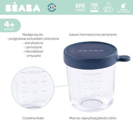 Beaba Pojemnik słoiczek szklany z hermetycznym zamknięciem 250 ml dark blue