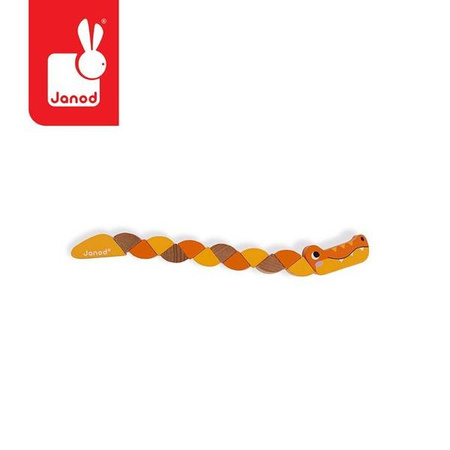 Drewniana elastyczna układanka Wąż + Krokodyl Pocket 2+, opakowanie zbiorcze 12 sztuk (3 rodzaje), Janod