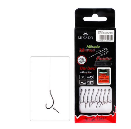 HACZYK DO METODY 10 cm Z IGŁĄ - haczyk z zadziorem: 8 / żyłka: 0.25 mm - op.8szt MIKADO HMFB11I-8