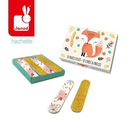 Zestaw 12 mini pilników do paznokci Lisek + Jednorożec 7+, opakowanie zbiorcze 12 sztuk (6 szt. + 6 szt.), Janod