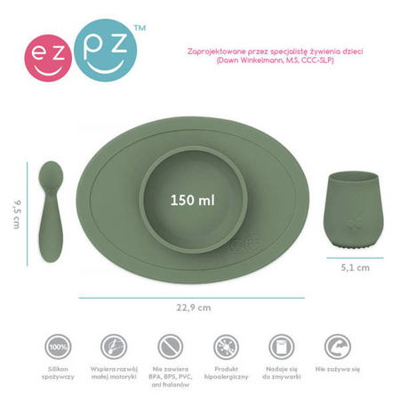 EZPZ Komplet pierwszych naczyń silikonowych First Foods Set oliwkowy