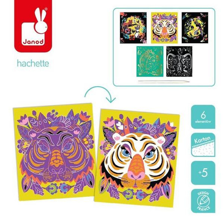 Zestaw kreatywny Do zdrapywania Zwierzęta świata 5+, Janod