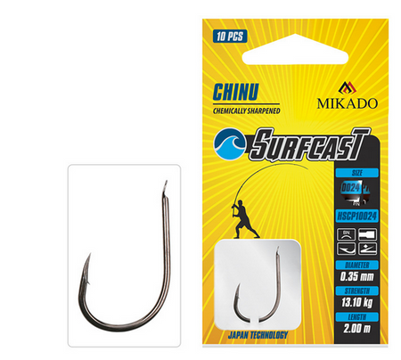 HACZYK Z PRZYPONEM SURFCAST - CHINU Nr 4 BN / 0.30mm / 200cm - torebka 10szt. MIKADO HSCP10024-4B-030