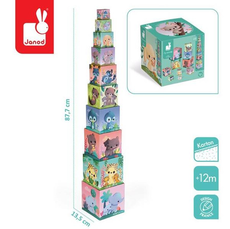 Piramida wieża 10 kostek Słodkie zwierzaki, Janod