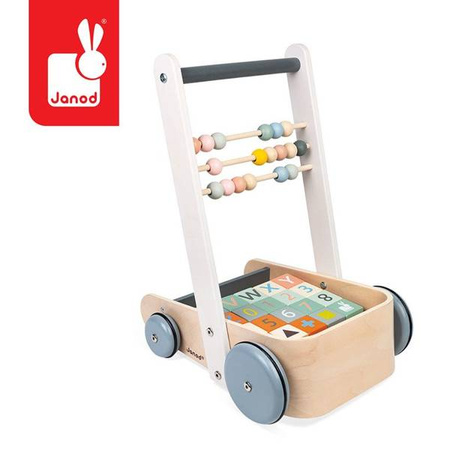 Wózek pchacz drewniany z 20 klockami Sweet Cocoon, Janod